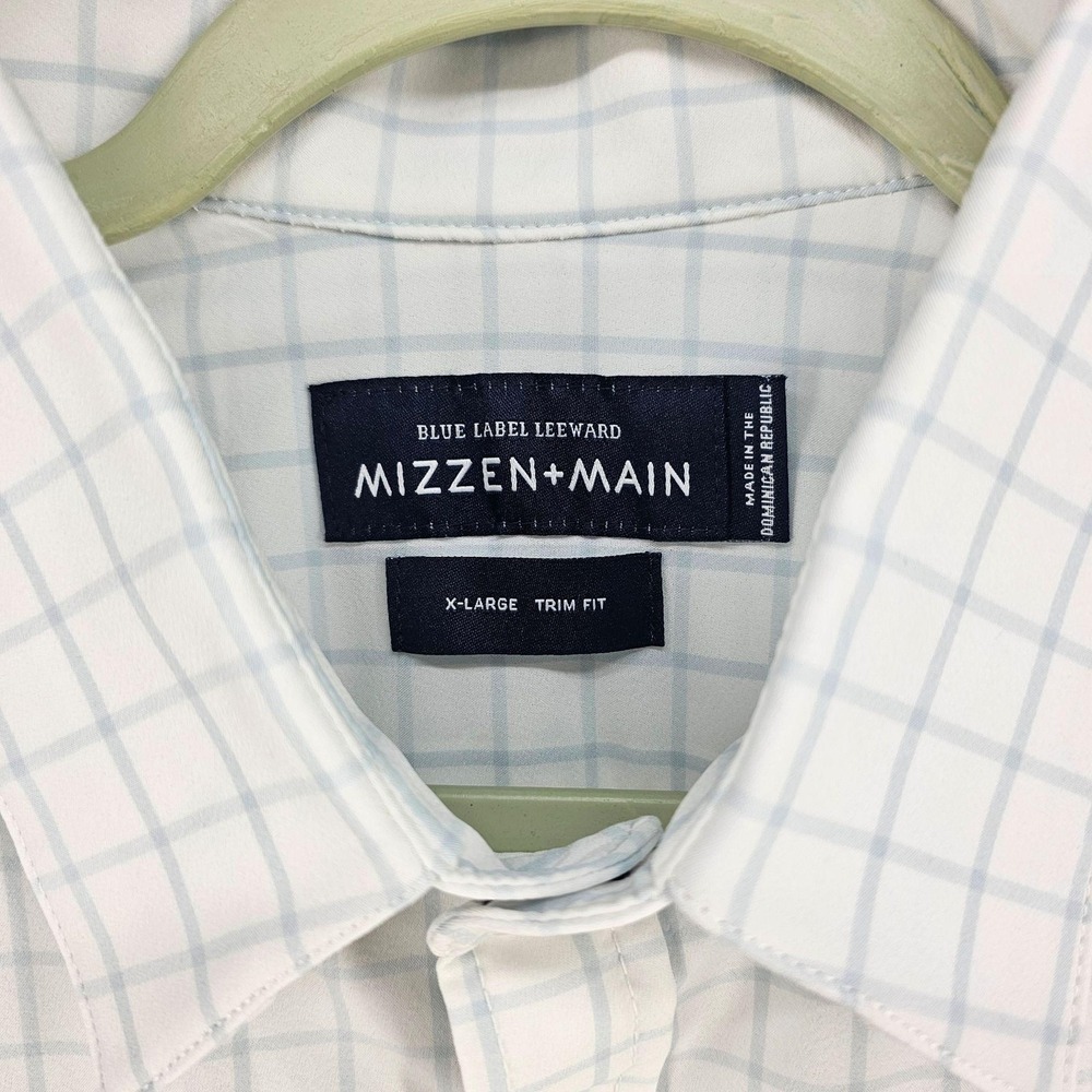 Mizzen+Main Leeward Dress Shirt Mens XL White Check Trim Fit Non Iron Stretch - Picture 3 of 9